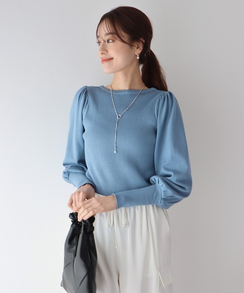 BLUEEAST（ブルーイースト）の「ボリュームスリーブ2WAYリブニット（ニット/セーター・レディース・パープル/ブラック/ブルー/オフホワイト・MEDIUM）」の12枚目の写真