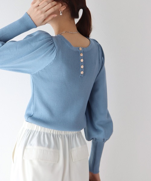 BLUEEAST（ブルーイースト）の「ボリュームスリーブ2WAYリブニット（ニット/セーター・レディース・パープル/ブラック/ブルー/オフホワイト・MEDIUM）」の10枚目の写真