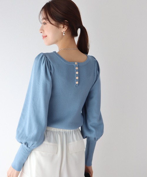 BLUEEAST（ブルーイースト）の「ボリュームスリーブ2WAYリブニット（ニット/セーター・レディース・パープル/ブラック/ブルー/オフホワイト・MEDIUM）」の11枚目の写真