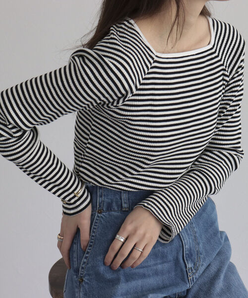 fredy emue（フレディエミュ）の「テレコボーダースクエアネックプルオーバー（Tシャツ/カットソー・レディース・ブルー系その他/ホワイト系その他/パープル系その他・38）」の2枚目の写真