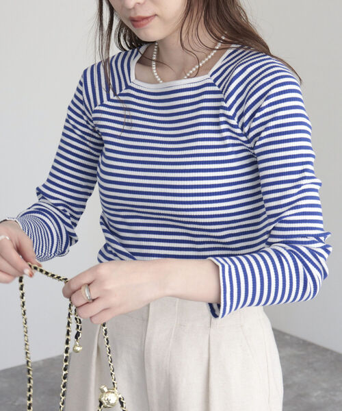 fredy emue（フレディエミュ）の「テレコボーダースクエアネックプルオーバー（Tシャツ/カットソー・レディース・ブルー系その他/ホワイト系その他/パープル系その他・38）」の3枚目の写真