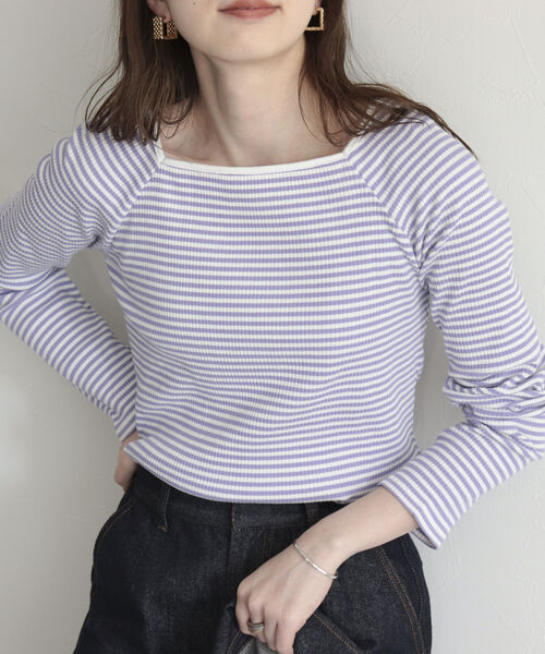 fredy emue（フレディエミュ）の「テレコボーダースクエアネックプルオーバー（Tシャツ/カットソー・レディース・ブルー系その他/ホワイト系その他/パープル系その他・38）」の16枚目の写真