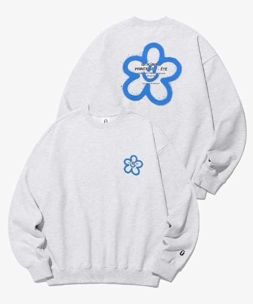 ISTKUNST（イストクンスト）の「A'GEM/9 × .kom『ISTKUNST/イストクンスト』FLOWER&SMILEY SWEATSHIRTS/フラワースマイルスウェット（スウェット・レディース・ライトグレー/ピンク・L/M）」の2枚目の写真