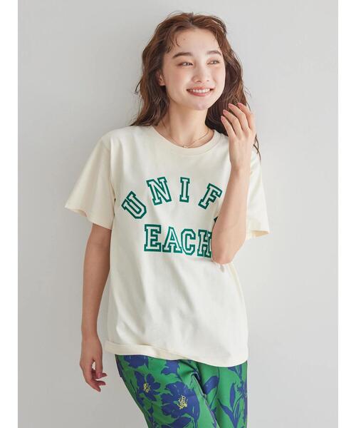 AMERICAN HOLIC(アメリカンホリック)の「フロッキーアソートロゴカット半袖プルオーバー(Tシャツ/カットソー・レディース・ネイビー/レッド/アイボリー/グリーン・M/L)」の6枚目の写真