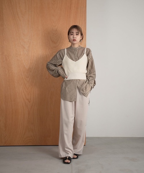 lawgy（ラウジー）の「ribbon cuffs stripe shirt（シャツ/ブラウス・レディース・ベージュ/グリーン/アイボリー・FREE）」の15枚目の写真