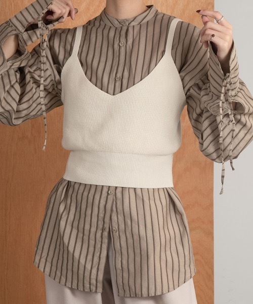 lawgy（ラウジー）の「ribbon cuffs stripe shirt（シャツ