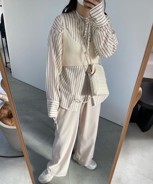 lawgy（ラウジー）の「ribbon cuffs stripe shirt（シャツ/ブラウス・レディース・ベージュ/グリーン/アイボリー・FREE）」の8枚目の写真