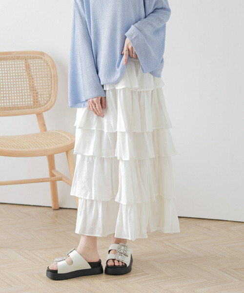 AMELY(エミリー)の「楊柳シフォンスカート(スカート・レディース・ピンク/イエロー/ホワイト/ブラック・フリー)」の1枚目の写真