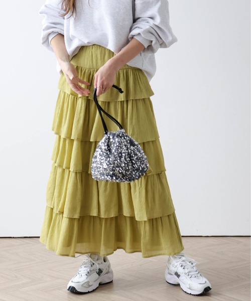 AMELY(エミリー)の「楊柳シフォンスカート(スカート・レディース・ピンク/イエロー/ホワイト/ブラック・フリー)」の8枚目の写真