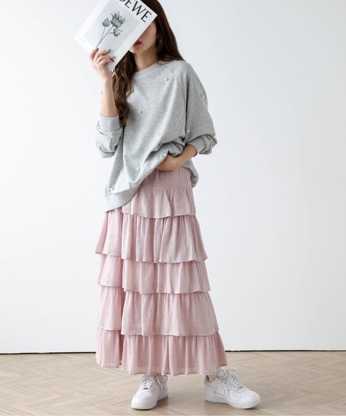 AMELY(エミリー)の「楊柳シフォンスカート(スカート・レディース・ピンク/イエロー/ホワイト/ブラック・フリー)」の11枚目の写真