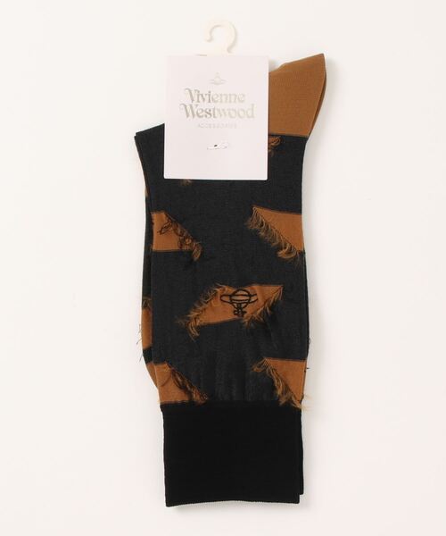 Vivienne Westwood（ヴィヴィアンウエストウッド）の「ﾊﾝﾄﾞｽﾃｯﾁｵｰﾌﾞJQｿｯｸｽ（ソックス/靴下・レディース・ベージュ系/ブラック×ピンク・FREE）」の2枚目の写真