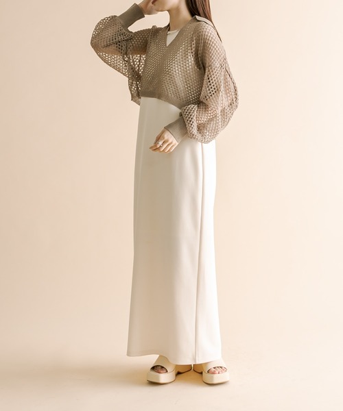 mline（エムライン）の「[mline]メッシュニットタンクワンピースセット（ワンピース・レディース・ベージュ/ブルー/オリーブ・1/2）」の2枚目の写真