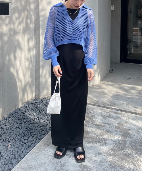 mline（エムライン）の「[mline]メッシュニットタンクワンピースセット（ワンピース・レディース・ベージュ/ブルー/オリーブ・1/2）」の3枚目の写真