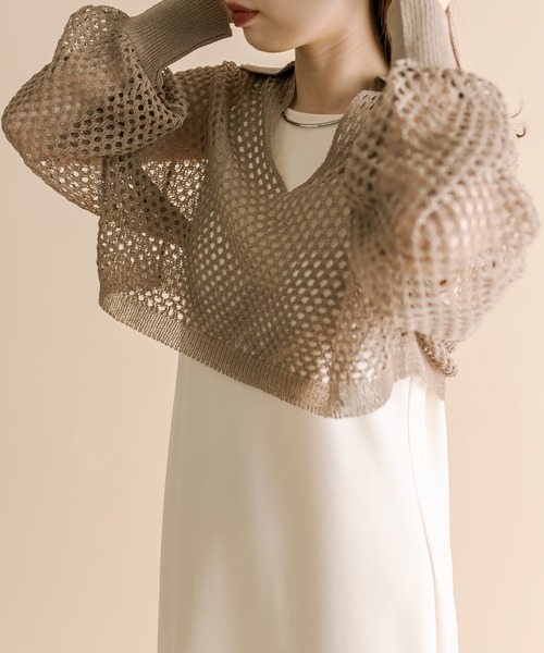 mline（エムライン）の「[mline]メッシュニットタンクワンピースセット（ワンピース・レディース・ベージュ/ブルー/オリーブ・1/2）」の4枚目の写真