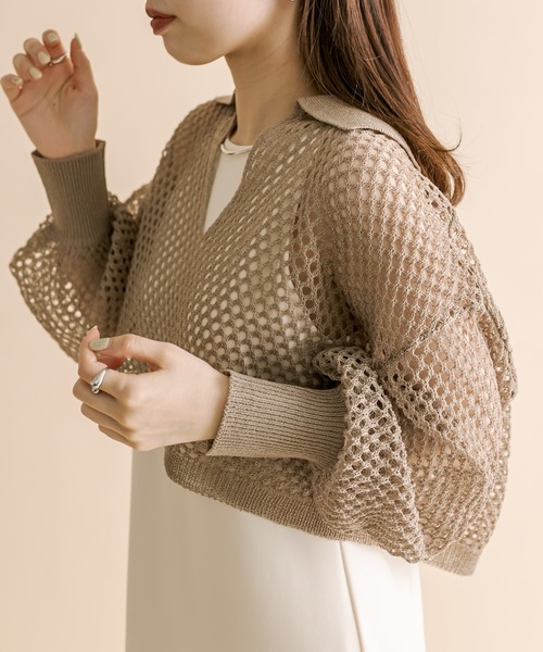 mline（エムライン）の「[mline]メッシュニットタンクワンピースセット（ワンピース・レディース・ベージュ/ブルー/オリーブ・1/2）」の5枚目の写真