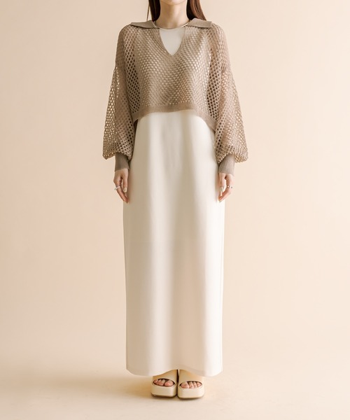 mline（エムライン）の「[mline]メッシュニットタンクワンピースセット（ワンピース・レディース・ベージュ/ブルー/オリーブ・1/2）」の9枚目の写真