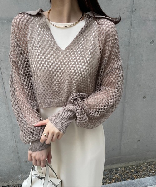 mline（エムライン）の「[mline]メッシュニットタンクワンピースセット（ワンピース・レディース・ベージュ/ブルー/オリーブ・1/2）」の7枚目の写真