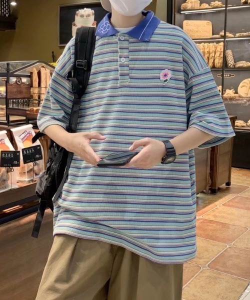 MGV（エムジーヴィー）の「マルチボーダーフラワーポロシャツ（ポロシャツ・メンズ・グリーン/ブルー・MEDIUM/LARGE/X-LARGE）」の17枚目の写真