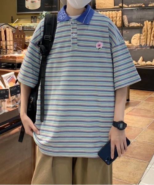 MGV（エムジーヴィー）の「マルチボーダーフラワーポロシャツ（ポロシャツ・メンズ・グリーン/ブルー・MEDIUM/LARGE/X-LARGE）」の16枚目の写真