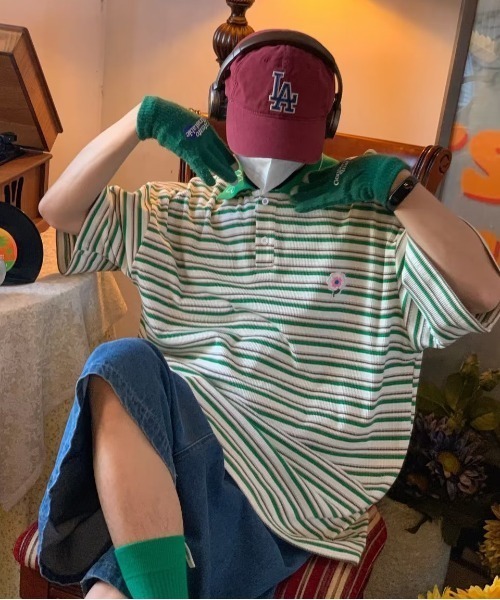 MGV（エムジーヴィー）の「マルチボーダーフラワーポロシャツ（ポロシャツ・メンズ・グリーン/ブルー・MEDIUM/LARGE/X-LARGE）」の10枚目の写真