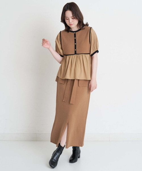 A de a.v.v(アードアー・ヴェ・ヴェ)の「(SETUP対応)ニットボレロドッキングブラウス(ニット/セーター・レディース・ブラック/ベージュ・36/38)」の1枚目の写真