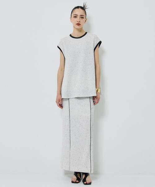 STUDIOUS（ステュディオス）の「【STUDIOUS/ステュディオス】ツイードライク2WAYジャージートップ〈セットアップ対応〉（Tシャツ/カットソー・レディース・ブラック/オフホワイト/ネイビー・FREE）」の5枚目の写真