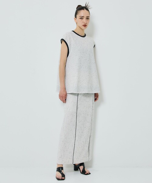 STUDIOUS（ステュディオス）の「【STUDIOUS/ステュディオス】ツイードライク2WAYジャージートップ〈セットアップ対応〉（Tシャツ/カットソー・レディース・ブラック/オフホワイト/ネイビー・FREE）」の6枚目の写真