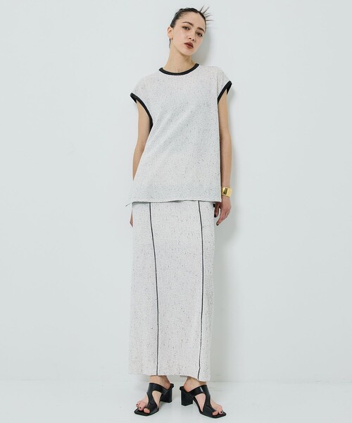 STUDIOUS（ステュディオス）の「【STUDIOUS/ステュディオス】ツイードライク2WAYジャージートップ〈セットアップ対応〉（Tシャツ/カットソー・レディース・ブラック/オフホワイト/ネイビー・FREE）」の7枚目の写真