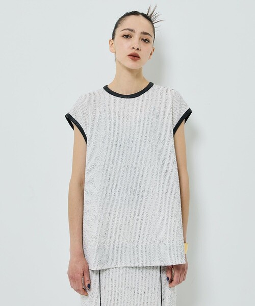 STUDIOUS（ステュディオス）の「【STUDIOUS/ステュディオス】ツイードライク2WAYジャージートップ〈セットアップ対応〉（Tシャツ/カットソー・レディース・ブラック/オフホワイト/ネイビー・FREE）」の15枚目の写真