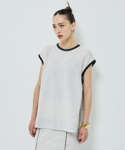 STUDIOUS（ステュディオス）の「【STUDIOUS/ステュディオス】ツイードライク2WAYジャージートップ〈セットアップ対応〉（Tシャツ/カットソー・レディース・ブラック/オフホワイト/ネイビー・FREE）」の16枚目の写真