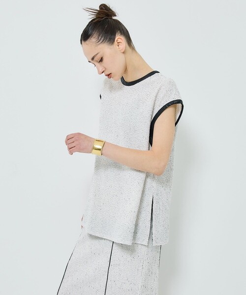 STUDIOUS（ステュディオス）の「【STUDIOUS/ステュディオス】ツイードライク2WAYジャージートップ〈セットアップ対応〉（Tシャツ/カットソー・レディース・ブラック/オフホワイト/ネイビー・FREE）」の17枚目の写真