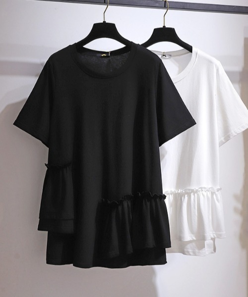 【セール】アシメフリル半袖トップス（Tシャツ/カットソー）｜deux amour（ドゥーザムール） 4,653円