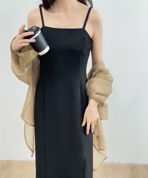 ECLIN（エクラン）の「サイドスリットキャミワンピース（ワンピース・レディース・ベージュ/ブラック/カーキ/ブラウン・S/M）」の17枚目の写真