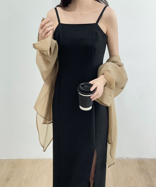 ECLIN（エクラン）の「サイドスリットキャミワンピース（ワンピース・レディース・ベージュ/ブラック/カーキ/ブラウン・S/M）」の6枚目の写真