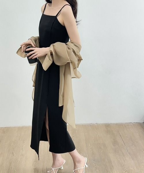 ECLIN（エクラン）の「サイドスリットキャミワンピース（ワンピース・レディース・ベージュ/ブラック/カーキ/ブラウン・S/M）」の14枚目の写真