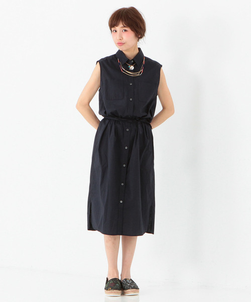 Another Edition（アナザーエディション）の「ノースリーブシャツワンピース/AEBC NSL SHT OP◆（ワンピース・レディース・ホワイト/ネイビー・フリー）」の2枚目の写真