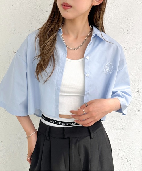 apres jour mignon(アプレジュールミニョン)の「クロップド半袖シャツ【ZOZOTOWN限定アイテム】(シャツ/ブラウス・レディース・ライトブルー/ブラック/ライトイエロー/オフホワイト・フリー/X-LARGE)」の15枚目の写真