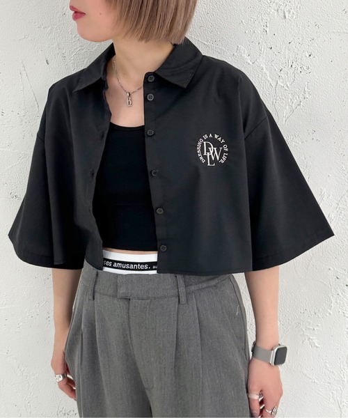 apres jour mignon(アプレジュールミニョン)の「クロップド半袖シャツ【ZOZOTOWN限定アイテム】(シャツ/ブラウス・レディース・ライトブルー/ブラック/ライトイエロー/オフホワイト・フリー/X-LARGE)」の10枚目の写真