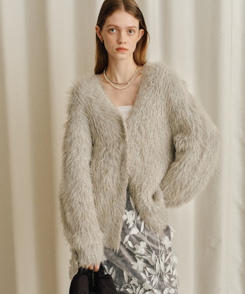 セール】【REVIVAL】2way glitter feather knit cordigan/2way