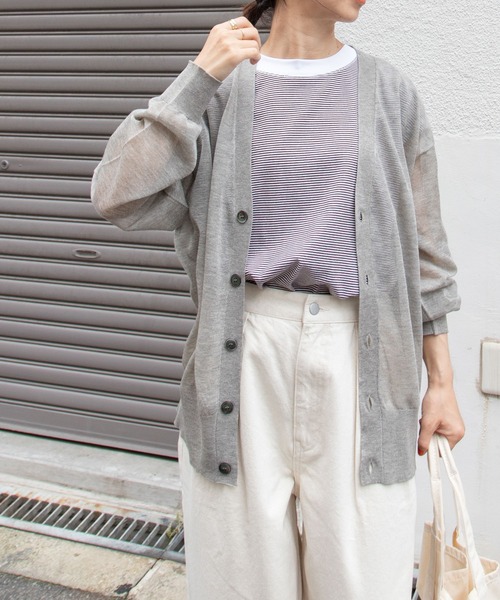 FORK&SPOON（フォークアンドスプーン）の「『一部WEB限定カラー』『洗濯可』FORK&SPOON　LEVITA V-NECK カーディガン（カーディガン/ボレロ・レディース・ベージュ系その他/オフホワイト/ブラック・1）」の4枚目の写真