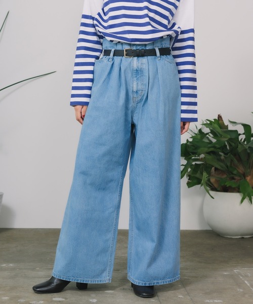 CURRENTAGE カレンテージ　ハイウエストワイドデニム　サイズ1 腰位置高めで脚長・洗える・カレンテージ】ハイウエストワイド