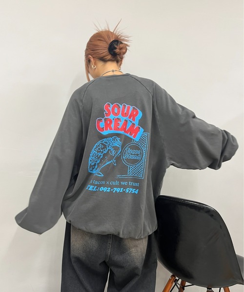 Sourcream（サワークリーム）の「【Sourcream × TACOSSTAND】クルーロゴスウェット（スウェット・レディース・アイボリー/ライトグレー/ネイビー/ブラック・FREE）」の15枚目の写真