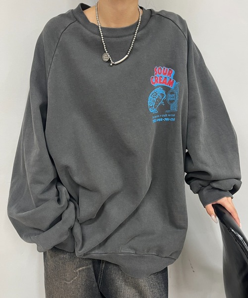 Sourcream（サワークリーム）の「【Sourcream × TACOSSTAND】クルーロゴスウェット（スウェット・レディース・アイボリー/ライトグレー/ネイビー/ブラック・FREE）」の16枚目の写真