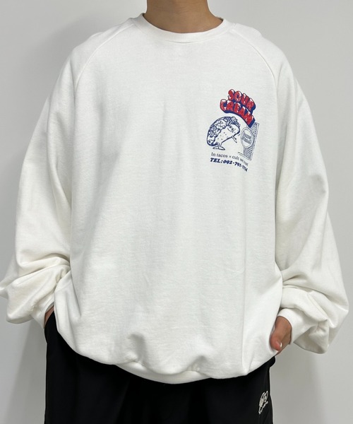 【新品完売】Bright Astrostuffs ロゴスエット 人気のホワイト Sourcream（サワークリーム）の「【Sourcream × TACOSSTAND】クルー