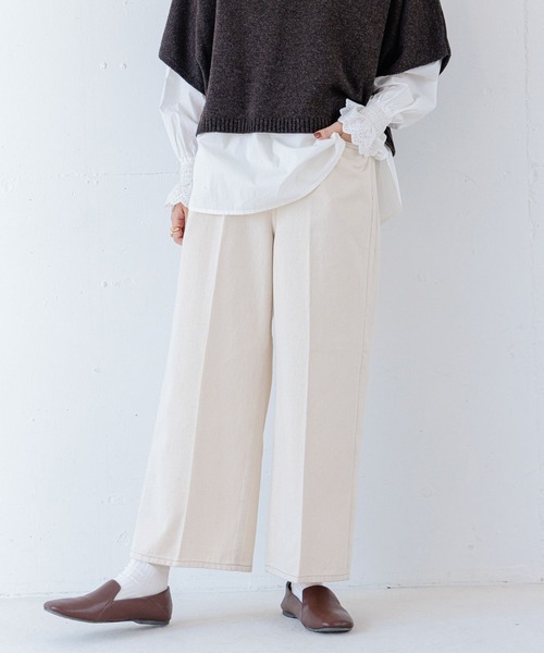 studio CLIP（スタディオクリップ）の「センタープレスデニムパンツ[プチ・プラスサイズあり]（デニムパンツ・レディース・ブラック/アイボリー/インディゴブルー・MEDIUM/ﾌﾘｰ(L)/LARGE/PF）」の2枚目の写真