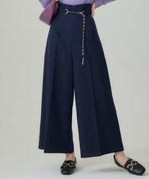 ウォッシャブルチェーンベルト付ハイウエストワイドパンツ