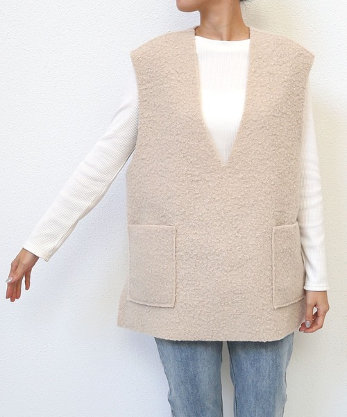 andme(アンドミー)の「フェイクリングウール深Vネックベスト(ベスト・レディース・ブラック/モカ/ライトベージュ・L/M)」の12枚目の写真