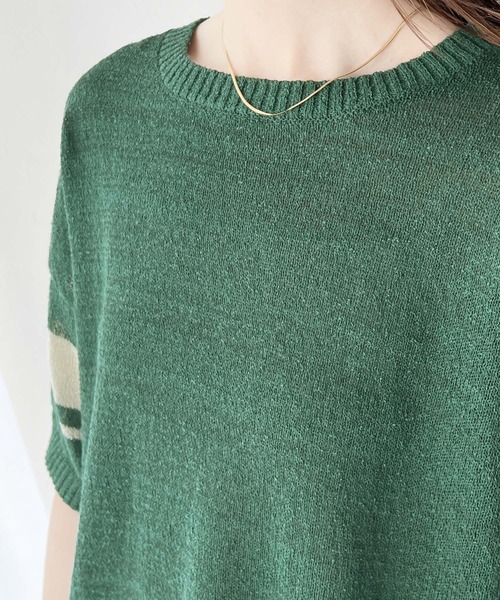 classicalelf(クラシカルエルフ)の「大人のサマーニット。袖ボーダーライン5分袖ニットソー(Tシャツ/カットソー・レディース・アイボリー/ブラック/ネイビー/グリーン・X-LARGE/SMALL/MEDIUM/LARGE)」の6枚目の写真