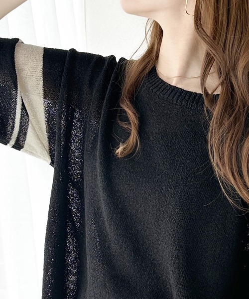 classicalelf(クラシカルエルフ)の「大人のサマーニット。袖ボーダーライン5分袖ニットソー(Tシャツ/カットソー・レディース・アイボリー/ブラック/ネイビー/グリーン・X-LARGE/SMALL/MEDIUM/LARGE)」の19枚目の写真