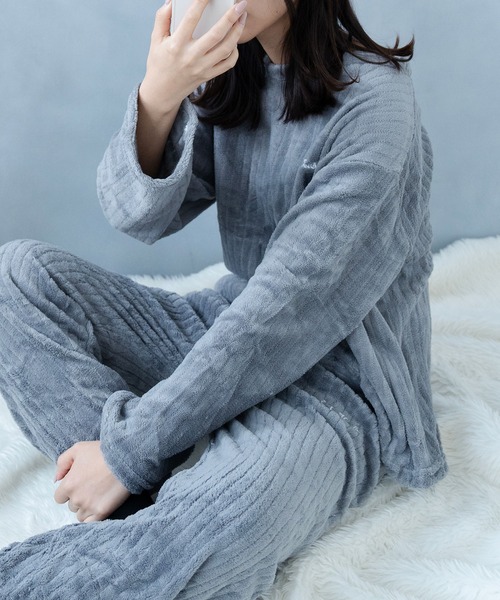 NinaetLina（ニナエリナ）の「リブセットアップパジャマ（ルームウェア/パジャマ・レディース・パープル/ライトピンク/ブルー/ピンク/ホワイト/グレー・FREE）」の18枚目の写真